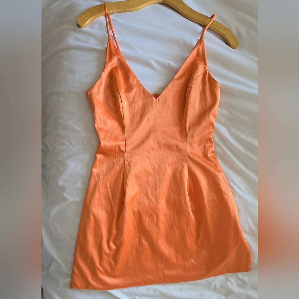 Orange Silk Mini Dress With Pockets